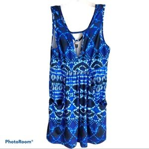 J Valdi Blue Indigo Batik Lace Up Tank Dress or Swim Cover Up Size XS